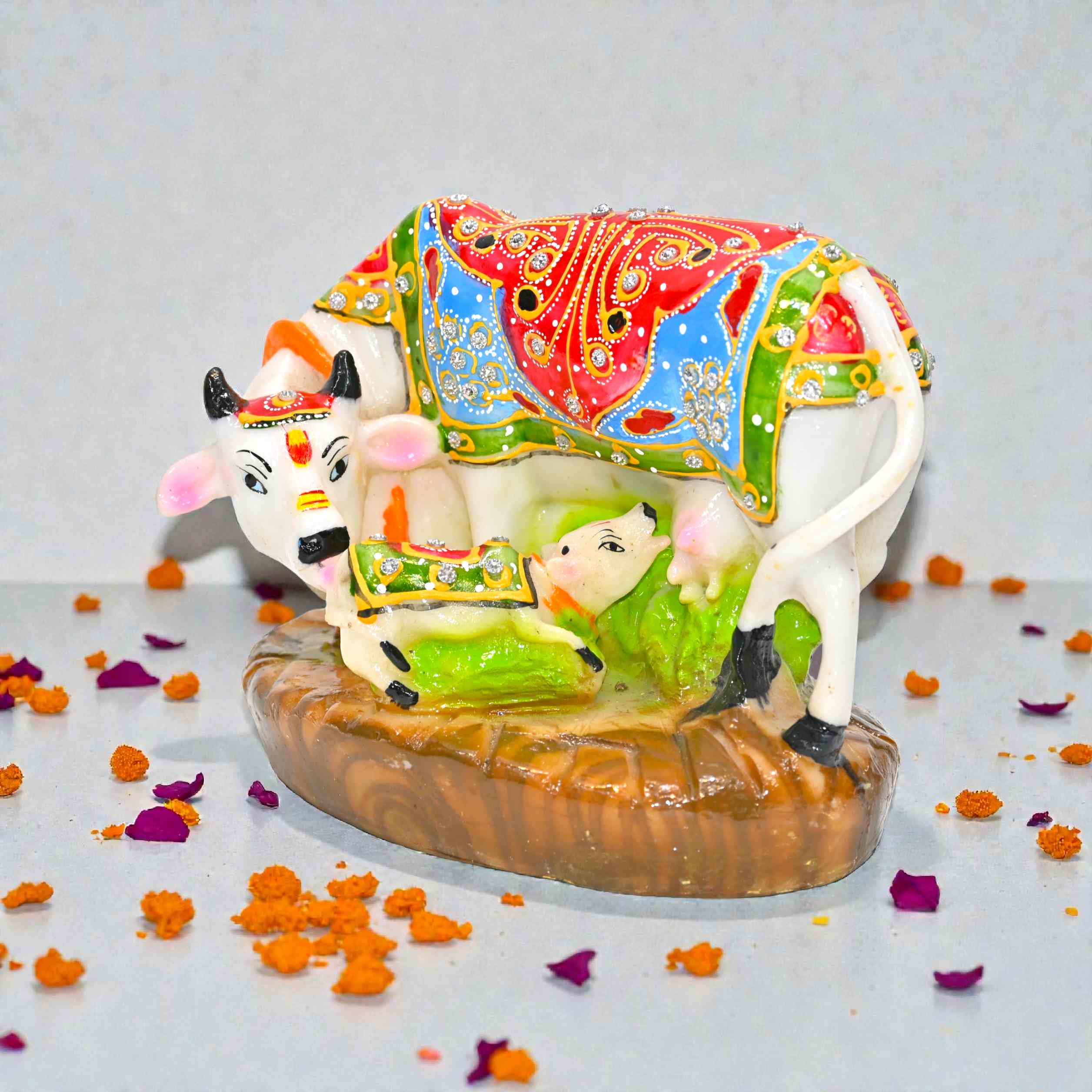 Decorative Marble Kamdhenu Cow and Calf Big Handcrafted Statue | Marble kaam dhenu gaay and Calf Handcrafted Statue