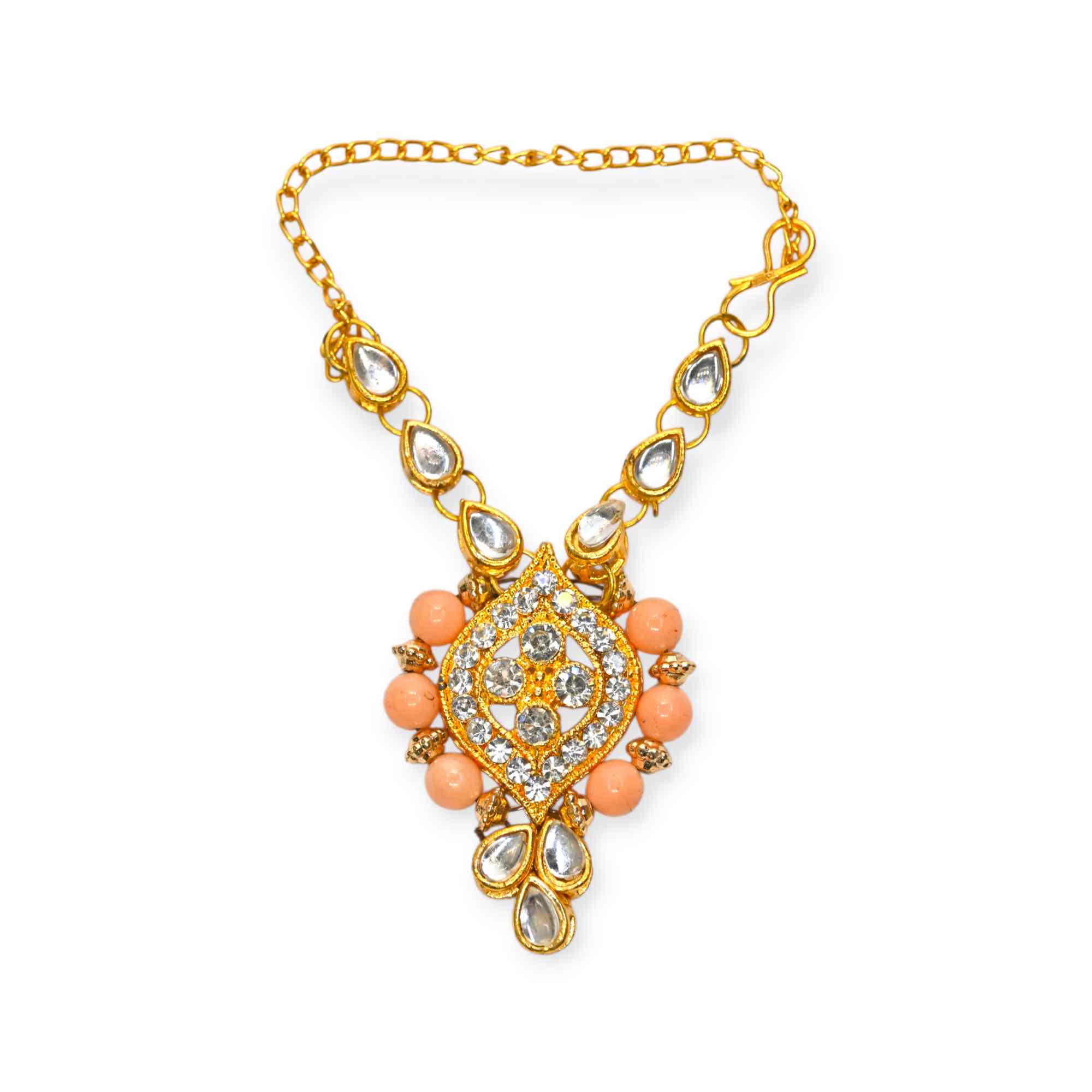 Kundan Peach Beads Laddu Gopal Haar | Thakur Ji Shringar Necklace | Suitable for 4, 5, 6 & 8 No Laddu Gopal Ji | Designer Deity Jewellery for Pooja & Janmashtami