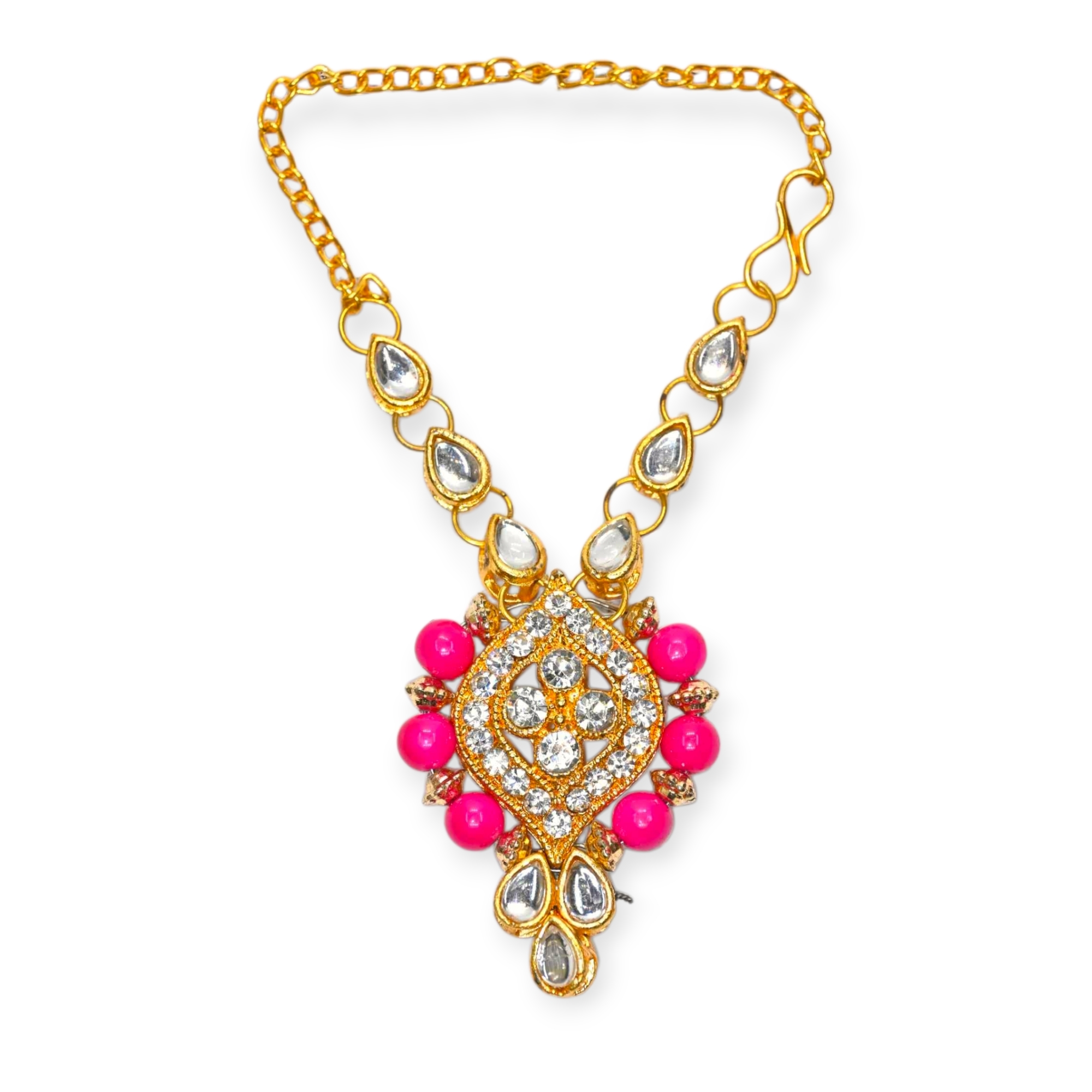 Kundan Peach Beads Laddu Gopal Haar | Thakur Ji Shringar Necklace | Suitable for 4, 5, 6 & 8 No Laddu Gopal Ji | Designer Deity Jewellery for Pooja & Janmashtami