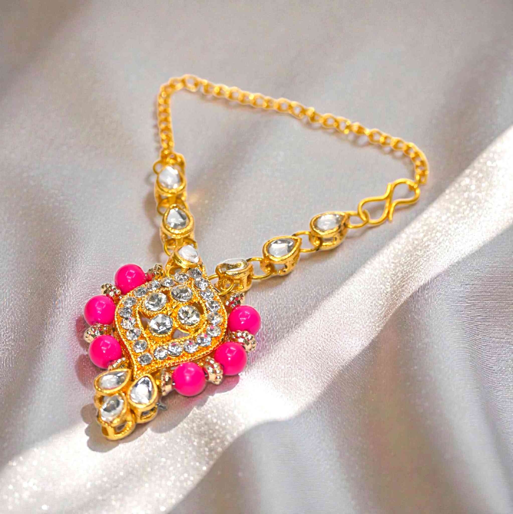 Kundan Peach Beads Laddu Gopal Haar | Thakur Ji Shringar Necklace | Suitable for 4, 5, 6 & 8 No Laddu Gopal Ji | Designer Deity Jewellery for Pooja & Janmashtami