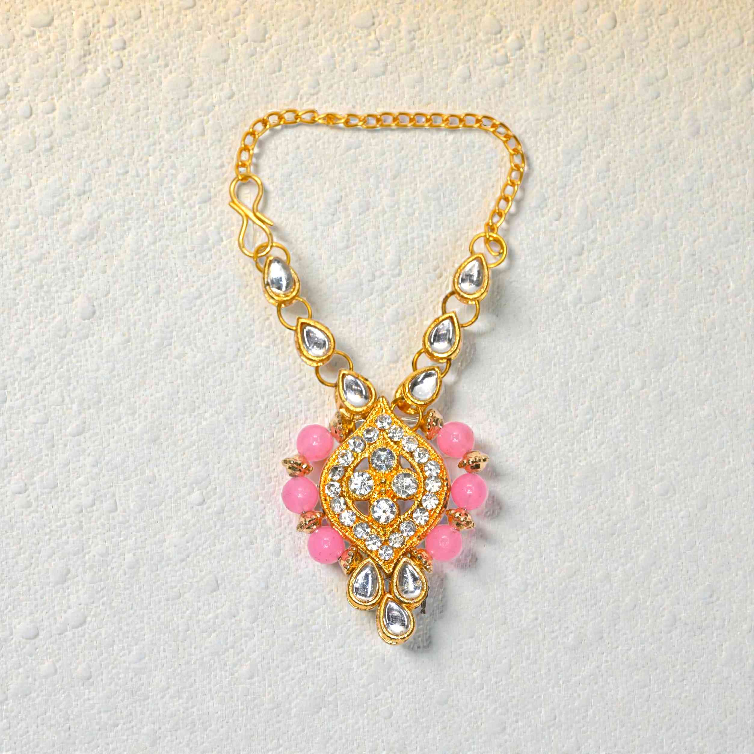 Kundan Peach Beads Laddu Gopal Haar | Thakur Ji Shringar Necklace | Suitable for 4, 5, 6 & 8 No Laddu Gopal Ji | Designer Deity Jewellery for Pooja & Janmashtami