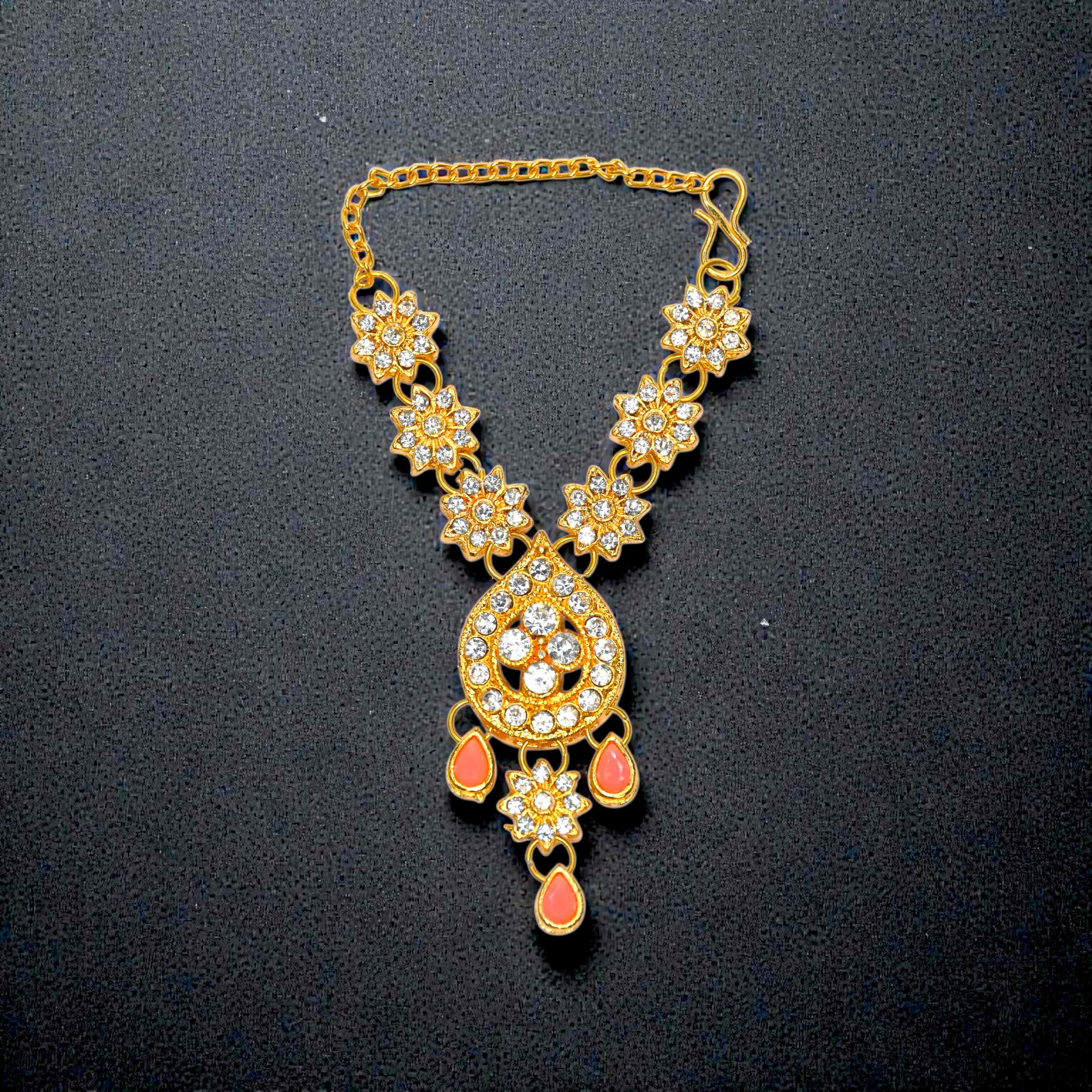 Floral Kundan Laddu Gopal Haar with Green Drops | Thakur Ji Shringar Necklace | Suitable for 4, 5, 6 & 8 No Laddu Gopal Ji | Designer Deity Jewellery for Pooja & Janmashtami