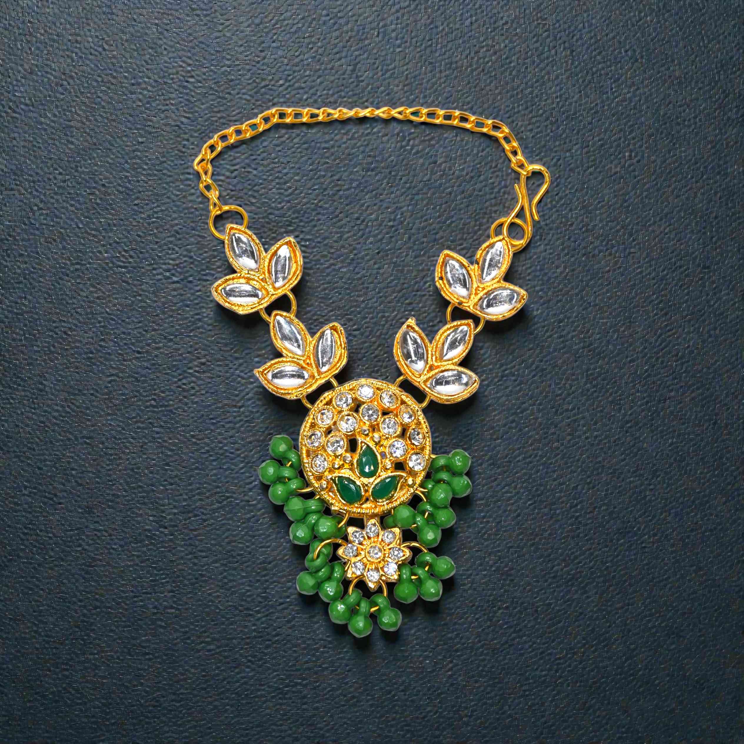 Kundan Red Beads Laddu Gopal Haar | Thakur Ji Shringar Necklace with Leaf Design | Suitable for 4, 5, 6 & 8 No Laddu Gopal Ji | Designer Deity Jewellery for Pooja & Janmashtami