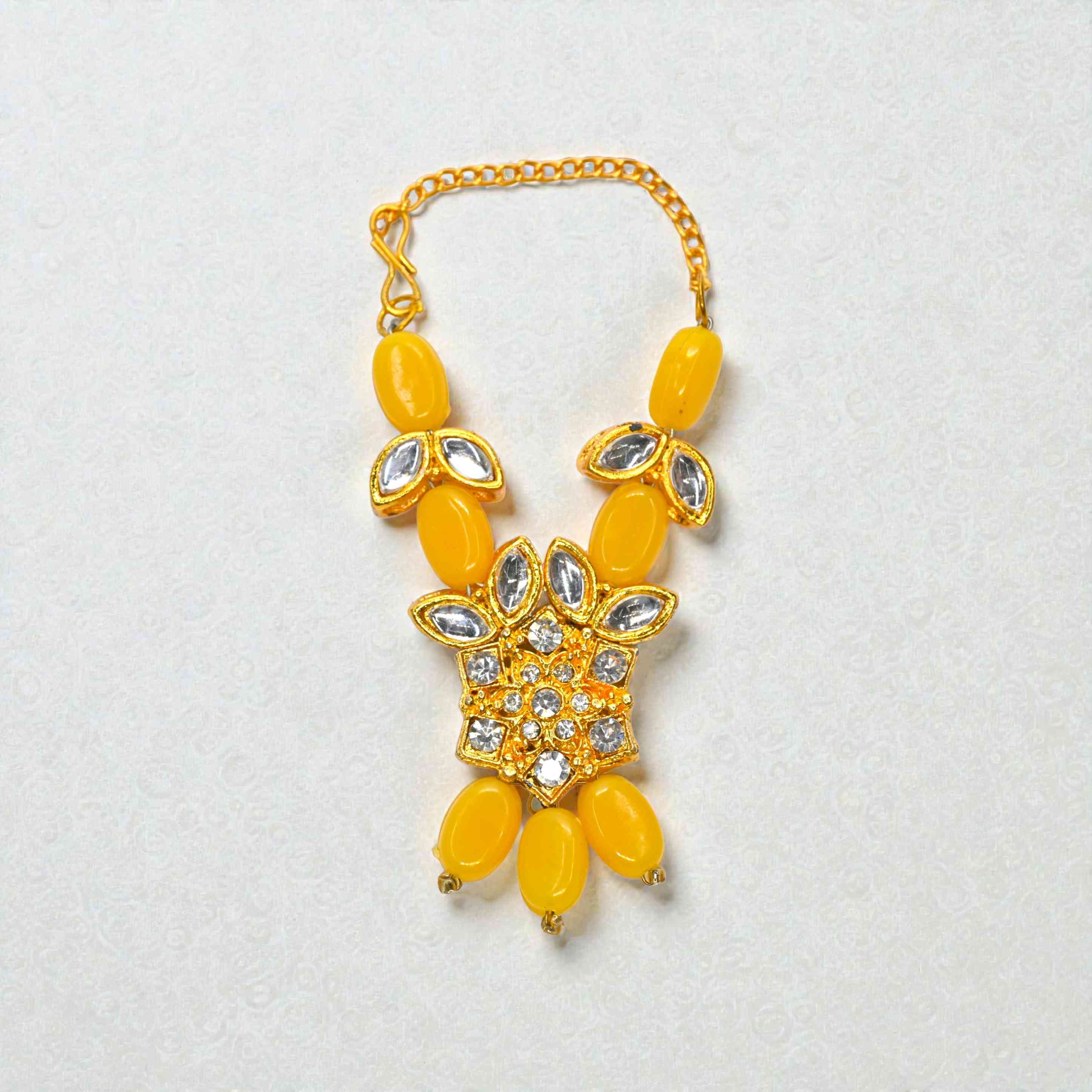 Yellow Kundan Laddu Gopal Haar | Thakur Ji Shringar Necklace with Beads | Suitable for 4, 5, 6 & 8 No Laddu Gopal Ji | Designer Deity Jewellery for Pooja & Janmashtami