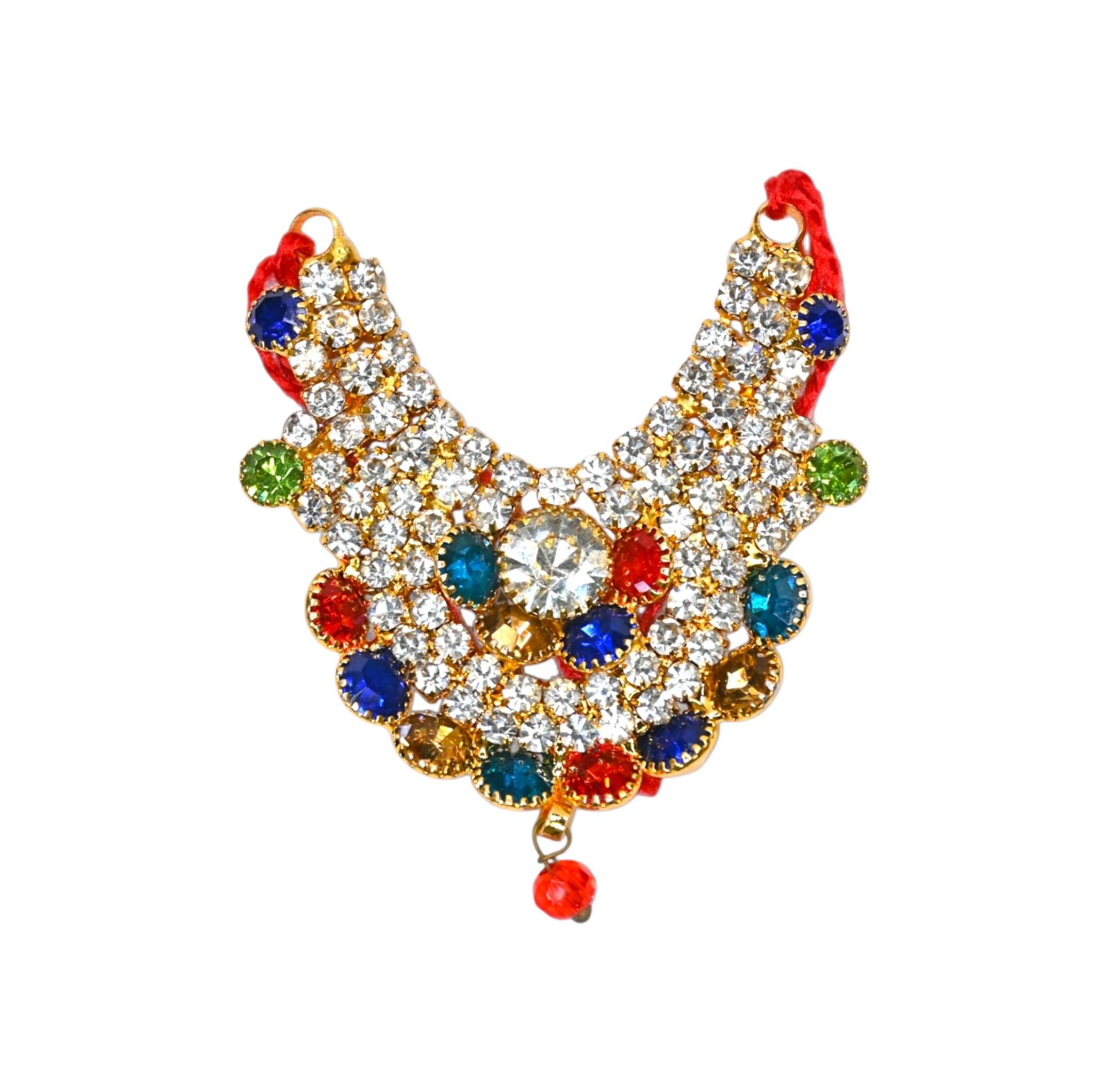 Multicolor Kundan Laddu Gopal Haar | Thakur Ji Shringar Necklace with Red Thread | Suitable for 4, 5, 6  No Laddu Gopal Ji | Designer Deity Jewellery for Pooja & Janmashtami