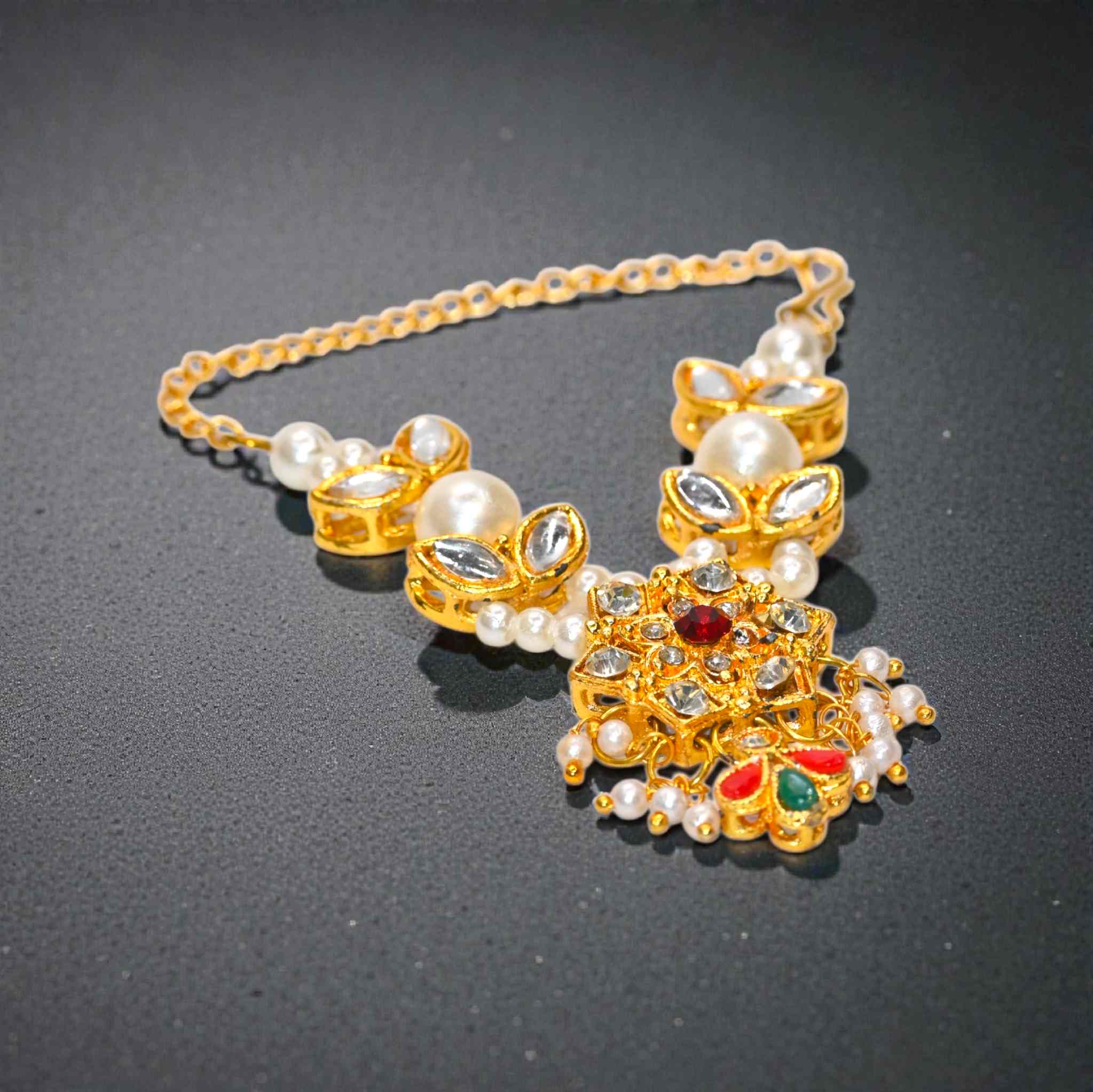 Pearl Kundan Laddu Gopal Haar with Red & Green Stones | Designer Thakur Ji Shringar Necklace | Deity Jewellery for 4, 5, 6 & 8 No Laddu Gopal Ji