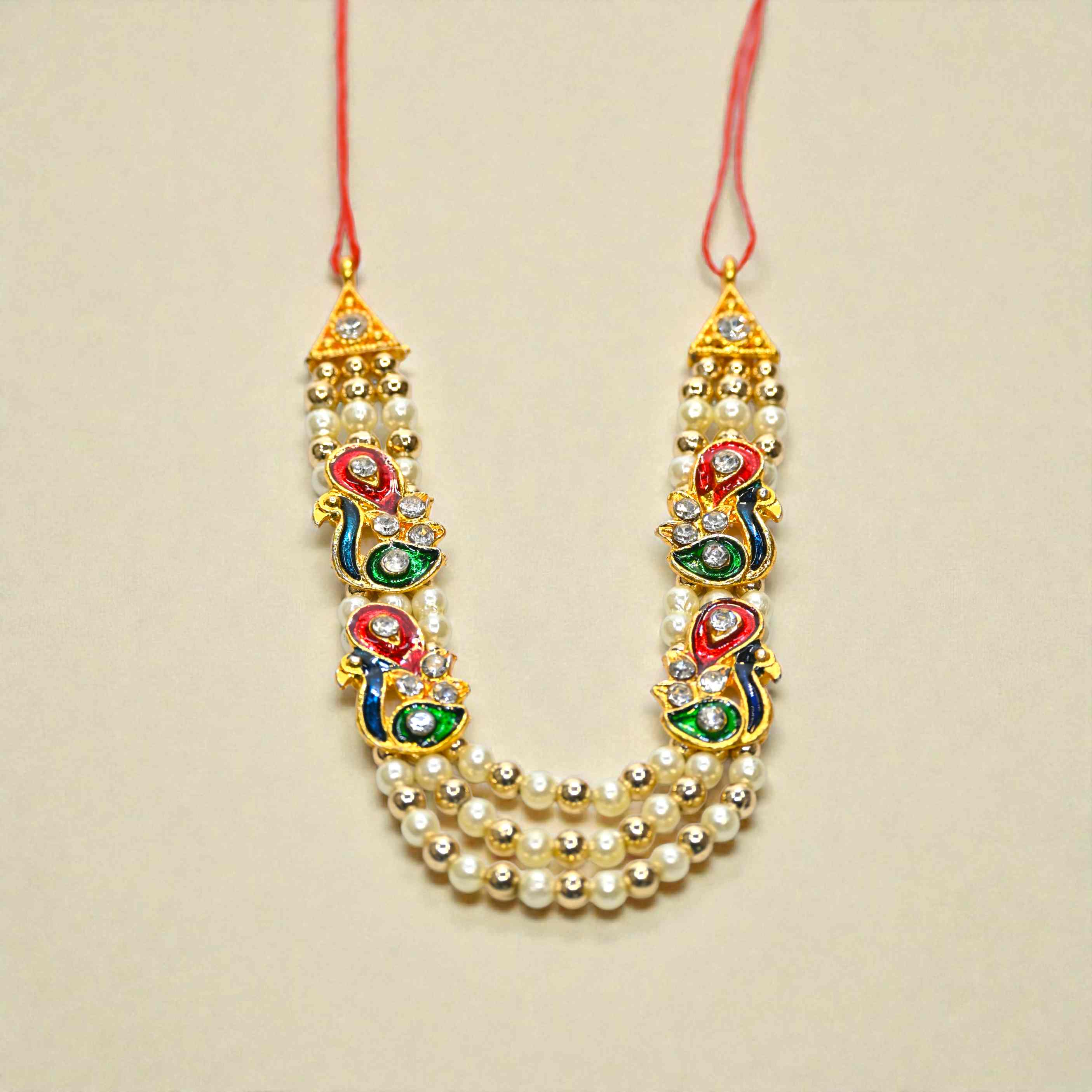 Peacock Design Pearl Laddu Gopal Haar | Multicolor Kundan Thakur Ji Shringar Necklace | Designer Deity Jewellery for 4, 5, 6 & 8 No Laddu Gopal Ji